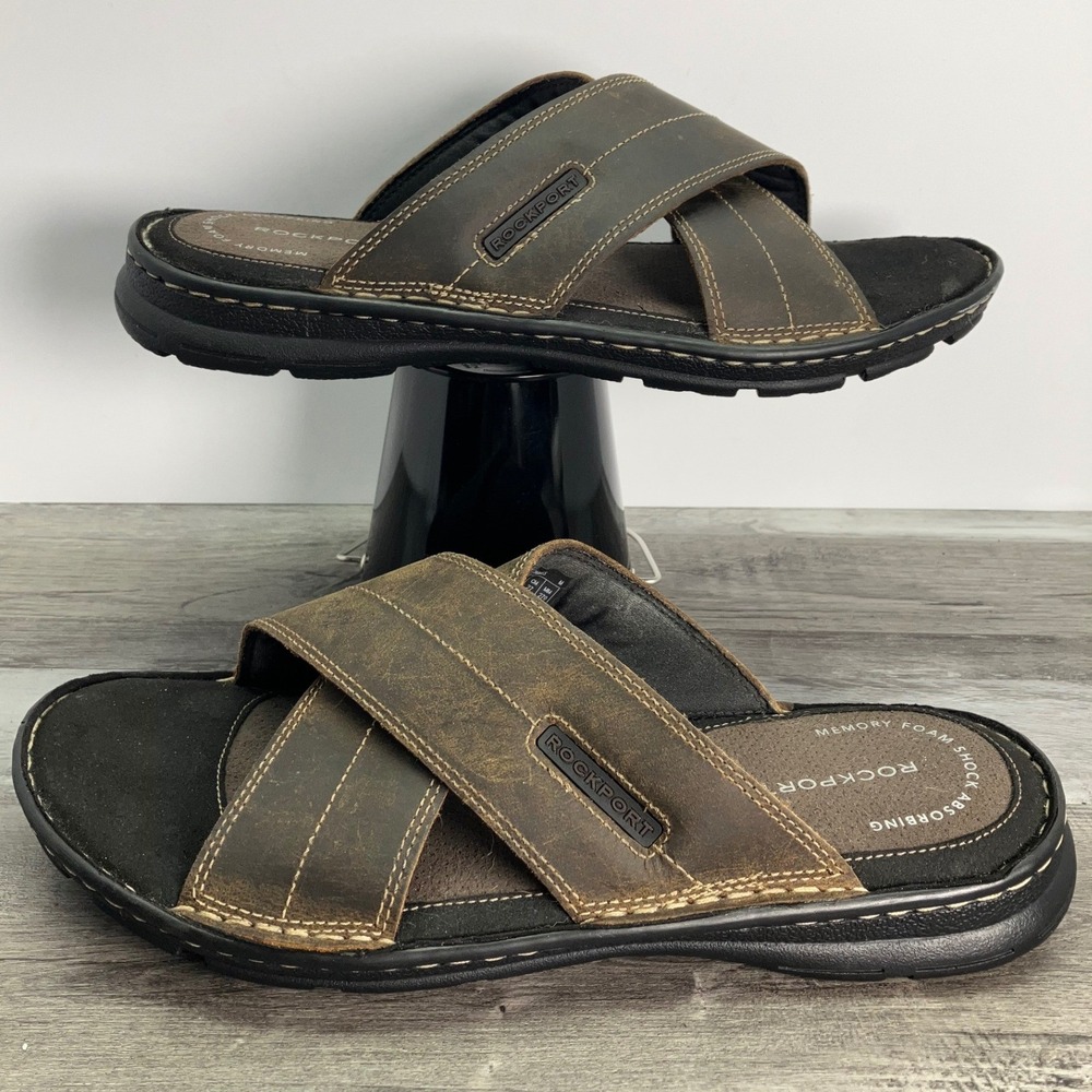 Rockport Mens Darwyn X-Slide  Leather Sandals BX2032 Size 9 truTECH Memory Foam